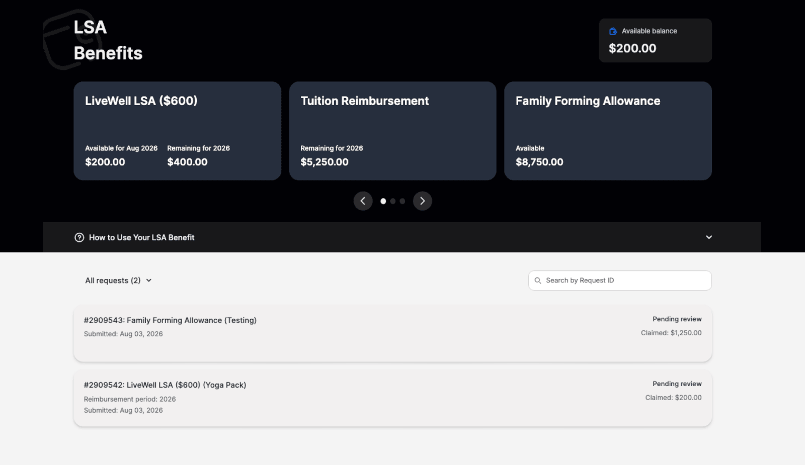 LSA Dashboard interface