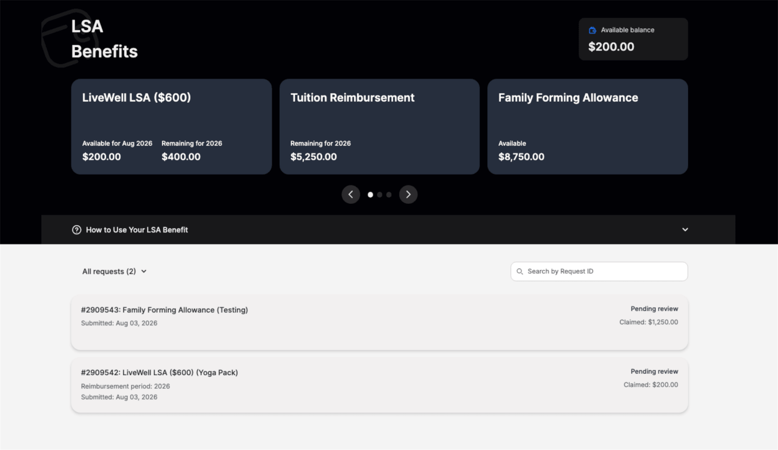 LSA Dashboard interface
